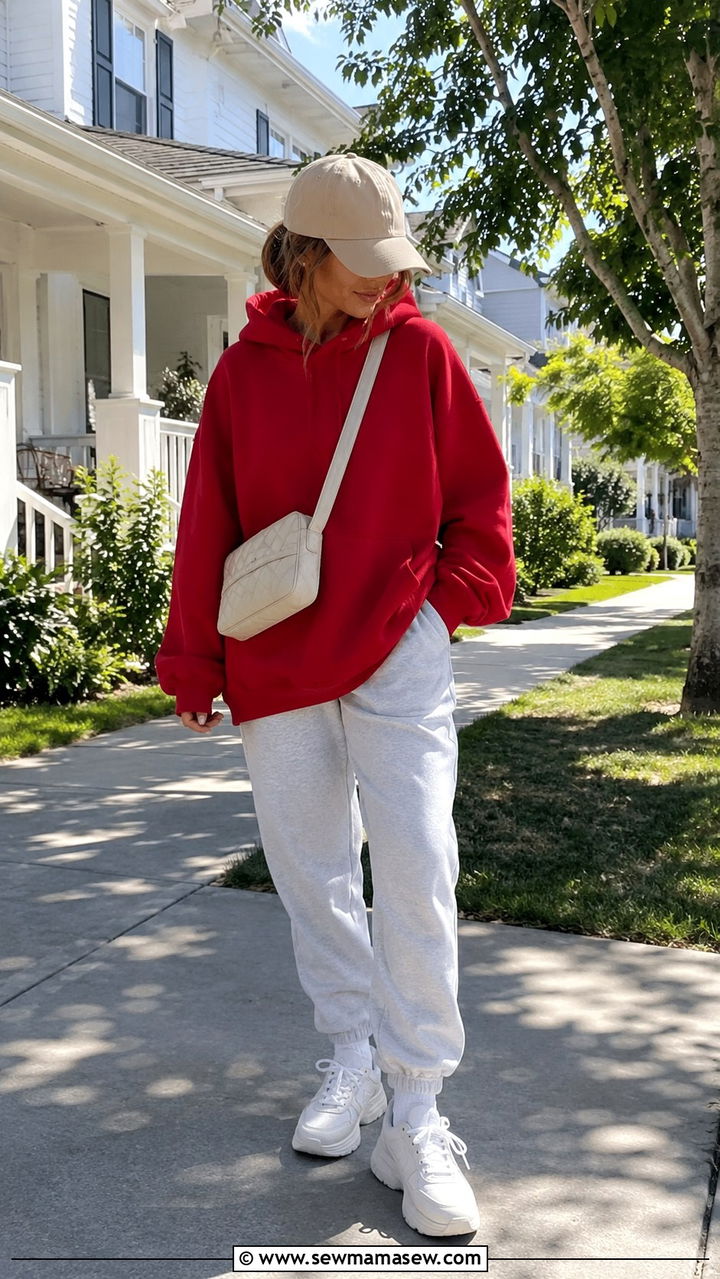 Cherry Red Hoodie With Joggers And Sneakers - 30 Cherry red outfit ideas