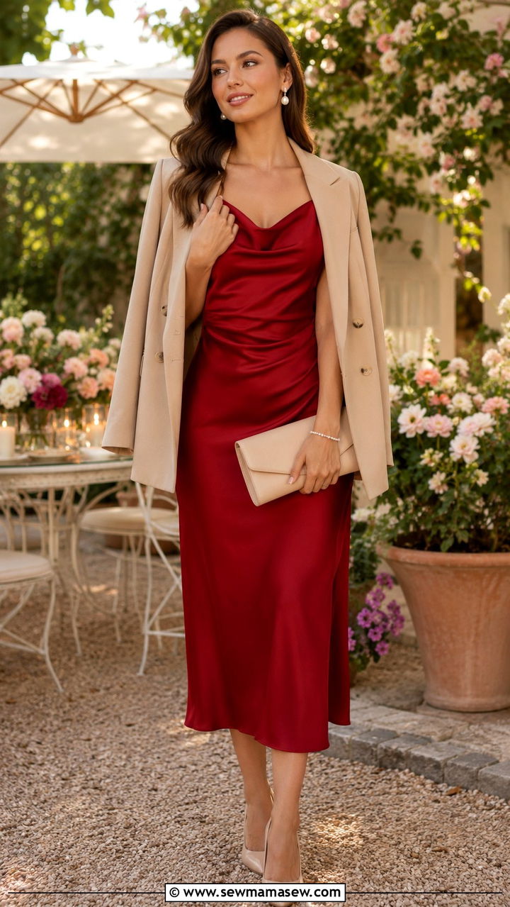 Cherry Red Midi Dress With Nude Heels - 25 Red dress outfit ideas summer 2026