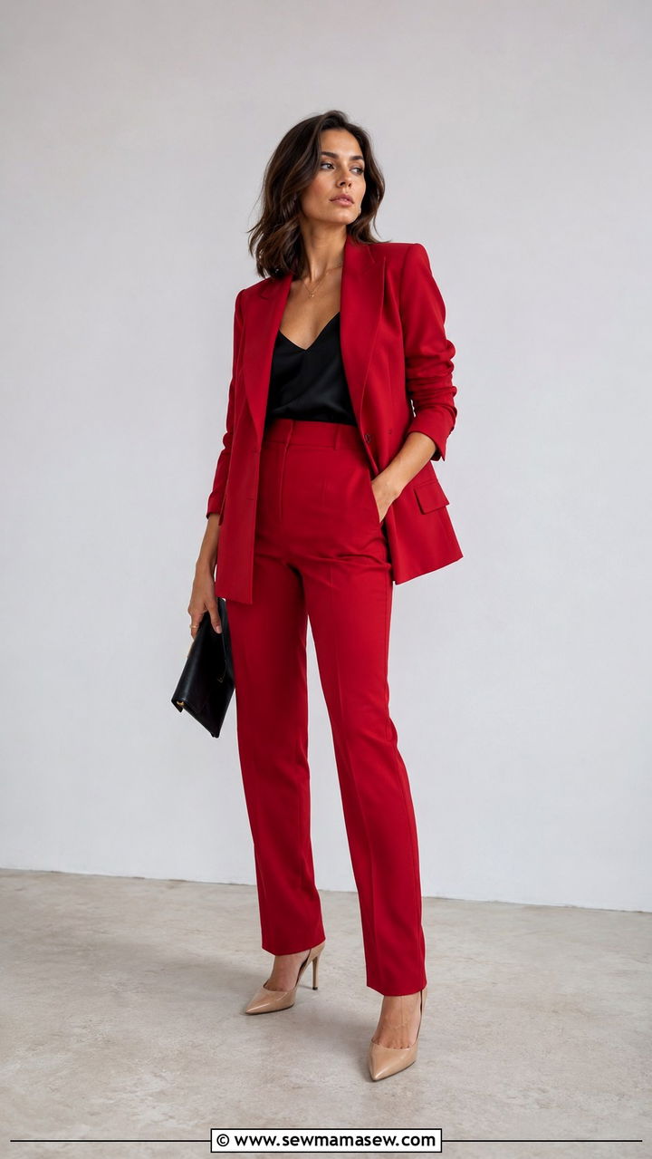 Cherry Red Monochrome Suit Set - 30 Cherry red outfit ideas
