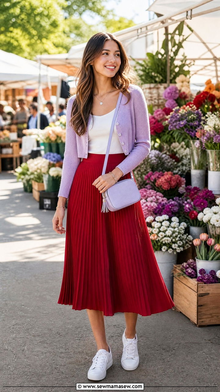 Cherry Red Pleated Midi Skirt - 25 Cherry red outfit ideas 2026