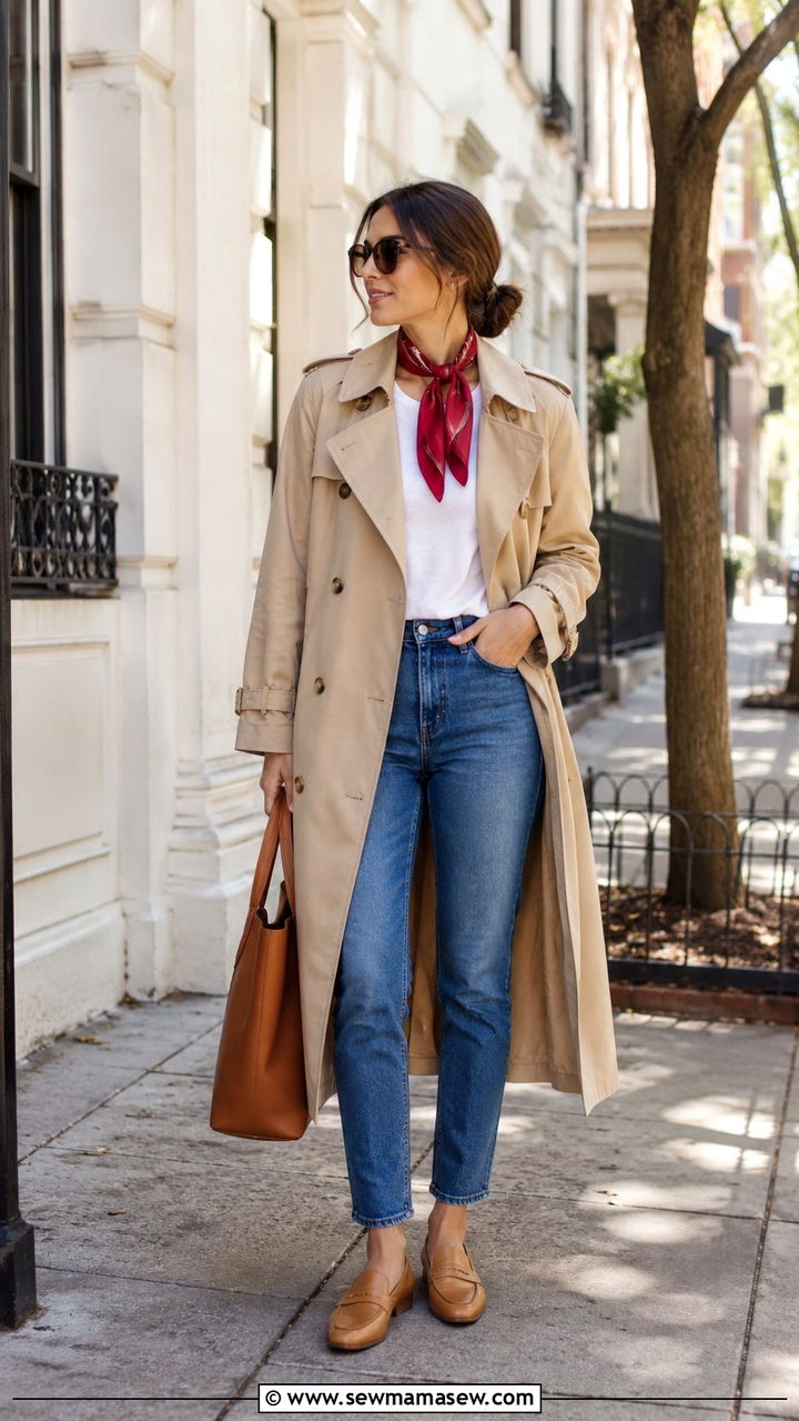 Cherry Red Scarf With Beige Trench Coat - 30 Cherry red outfit ideas