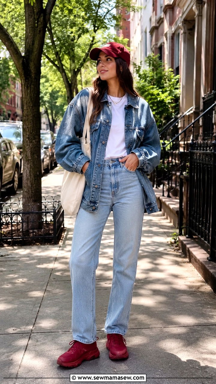 Cherry Red Sneakers With Casual Denim Look - 30 Cherry red outfit ideas