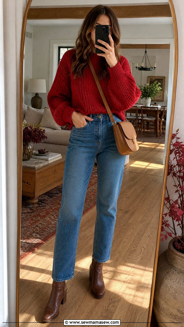Cherry Red Sweater With Jeans - 25 Cherry red outfit ideas 2026