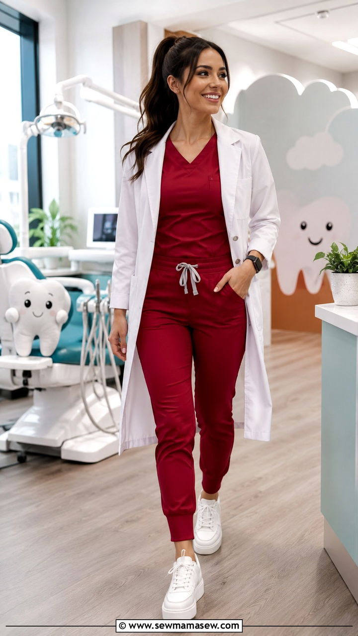 Cherry red scrub outfit - 30 Dental hygienist outfit ideas