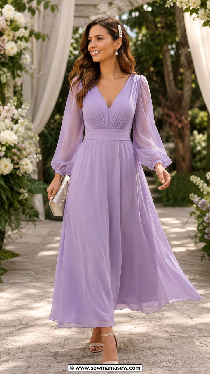 Chiffon A Line Maxi Dress For Wedding Guest - 20 Wedding guest outfit ideas with long sleeves