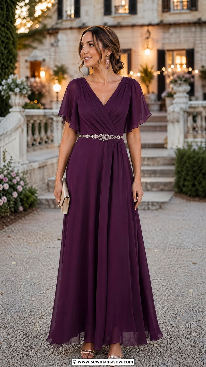 Chiffon A Line Maxi Dress with Embellished Belt - 35 Evening wedding guest outfits