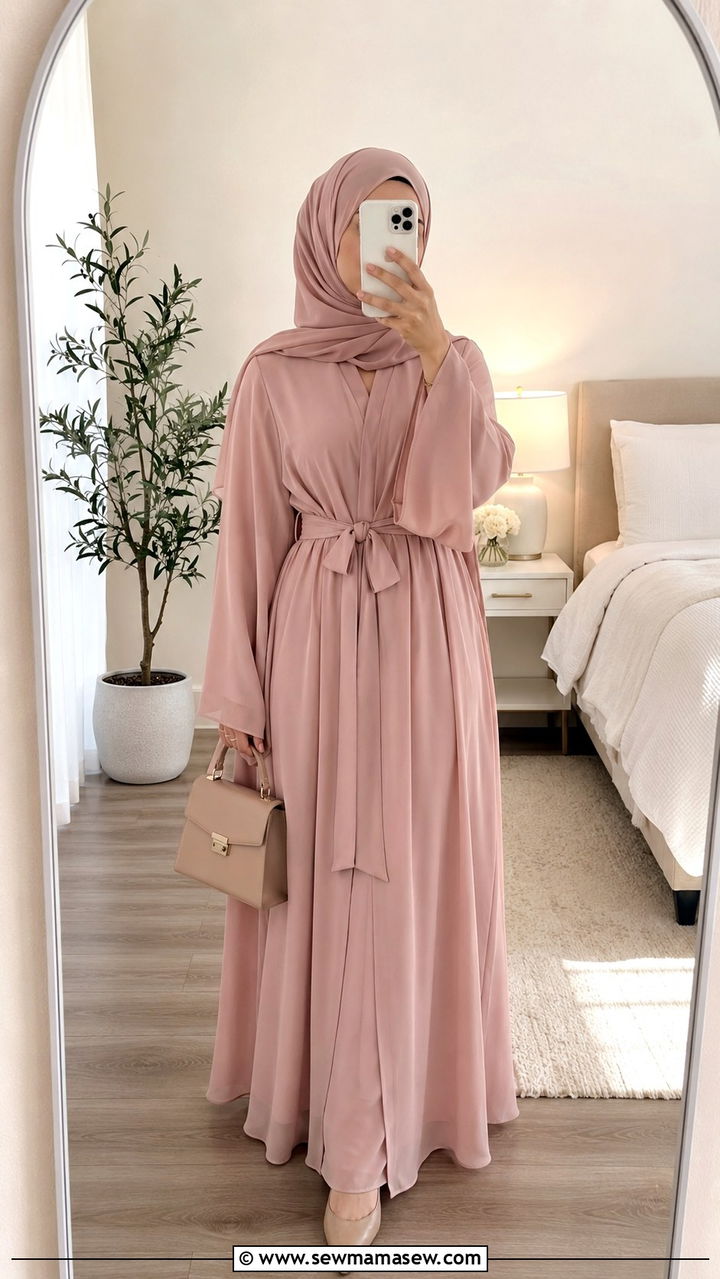 Chiffon Abaya Set with Matching Hijab - 25 Ramadan matching set outfit ideas