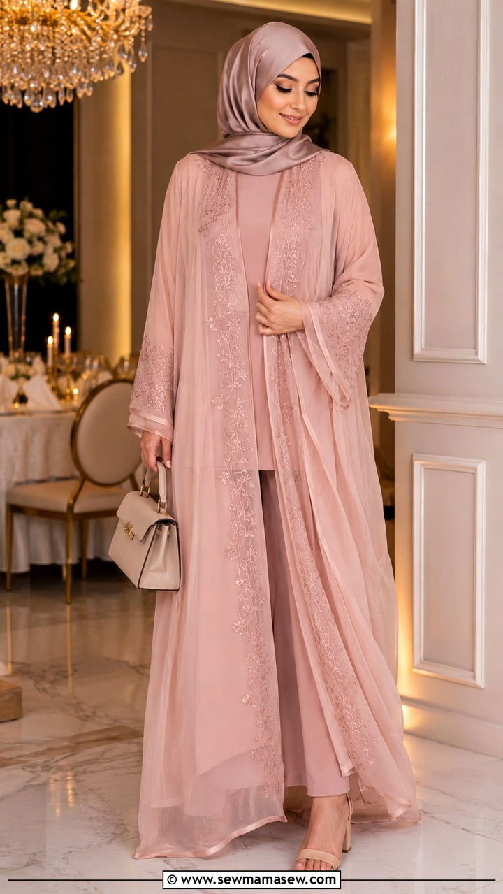 Chiffon Abaya With Block Heel Sandals - 25 Modest outfit ideas summer 2026