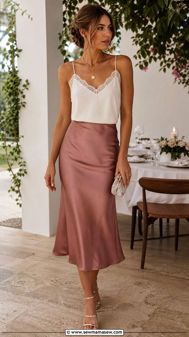 Chiffon Cami And Satin Midi Skirt - 30 Feminine summer outfits
