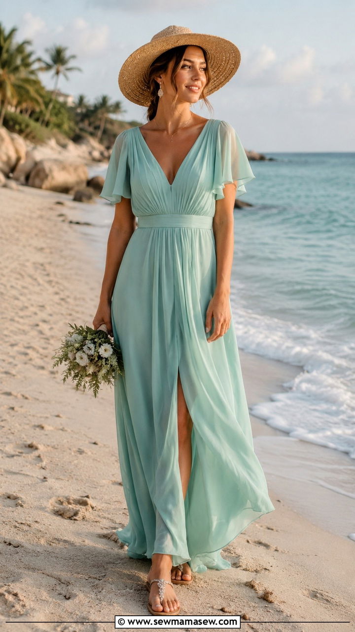 Chiffon Flowy Maxi Dress for Beach Wedding - 25 Wedding guest outfit ideas for sister of the bride