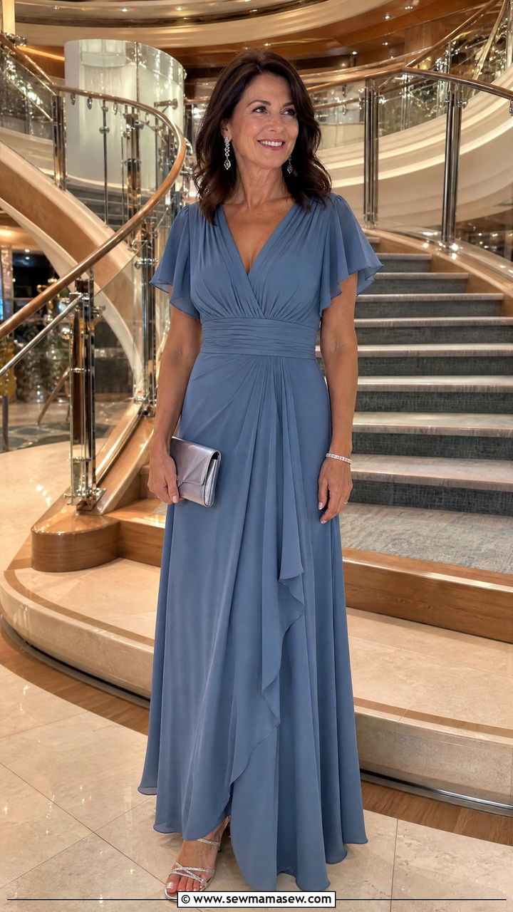 Chiffon Gown With Delicate Jewelry Cruise Formal Night Outfit - 35 Mediterranean cruise outfit ideas