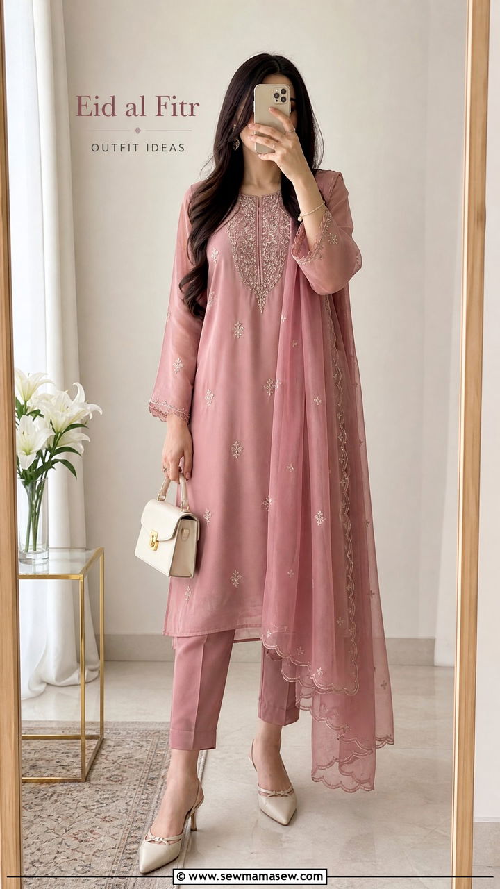 Chiffon Kurta with Cigarette Pants - 30 Eid al Fitr outfit ideas
