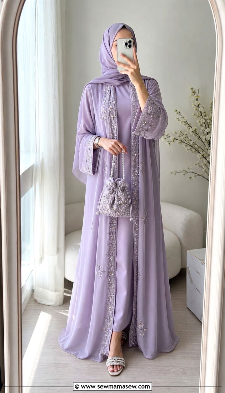 Chiffon Layered Abaya With Inner Dress - 25 Eid outfit ideas Arabic