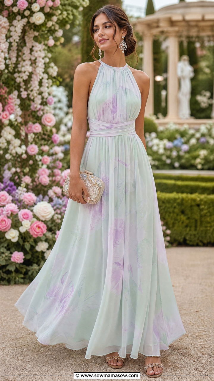 Chiffon Maxi Dress With Embellished Sandals - 30 Maxi dress outfit ideas with sandals