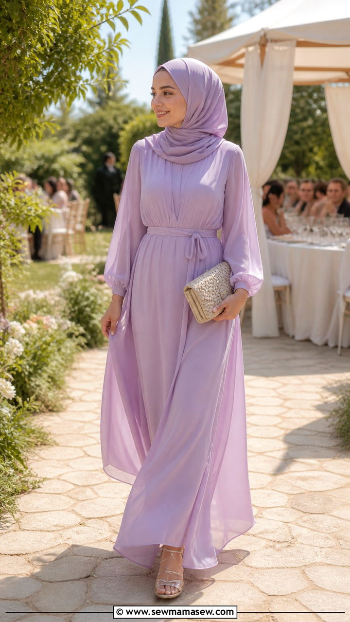 Chiffon Maxi Dress With Hijab - 30 Modest wedding guest outfit ideas with hijab