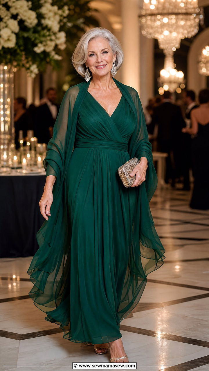 Chiffon Maxi Dress With Kitten Heels Outfit - 30 Outfit ideas for women over 70