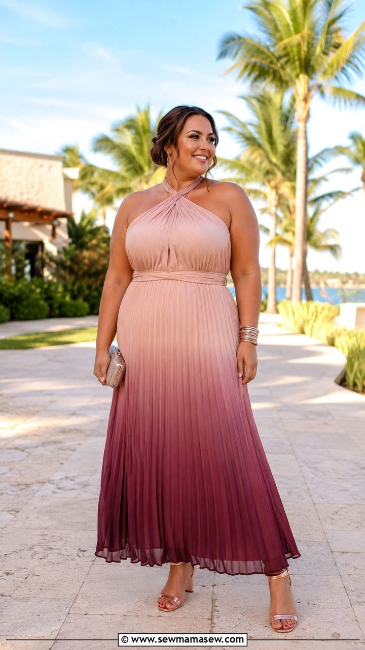 Chiffon Maxi Dress With Metallic Accessories - 30 Plus size outfit ideas for wedding guest