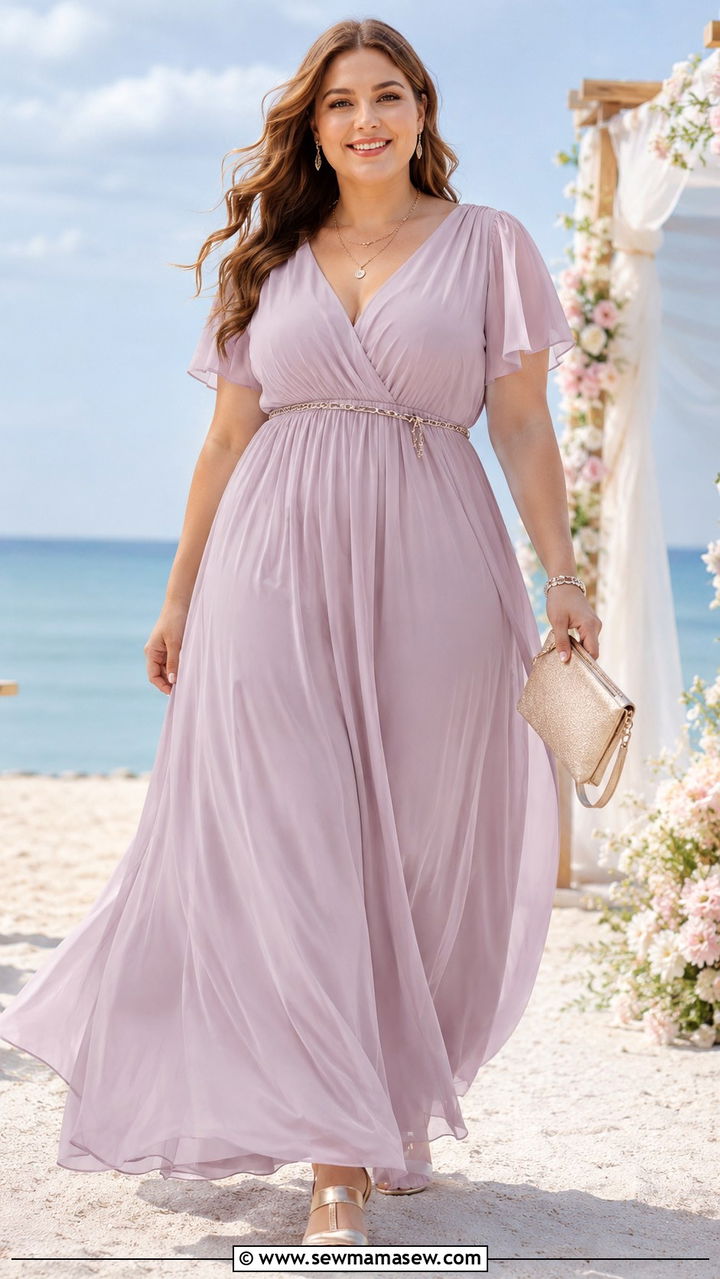 Chiffon Maxi Dress With Metallic Sandals - 25 Wedding guest outfit ideas size 18