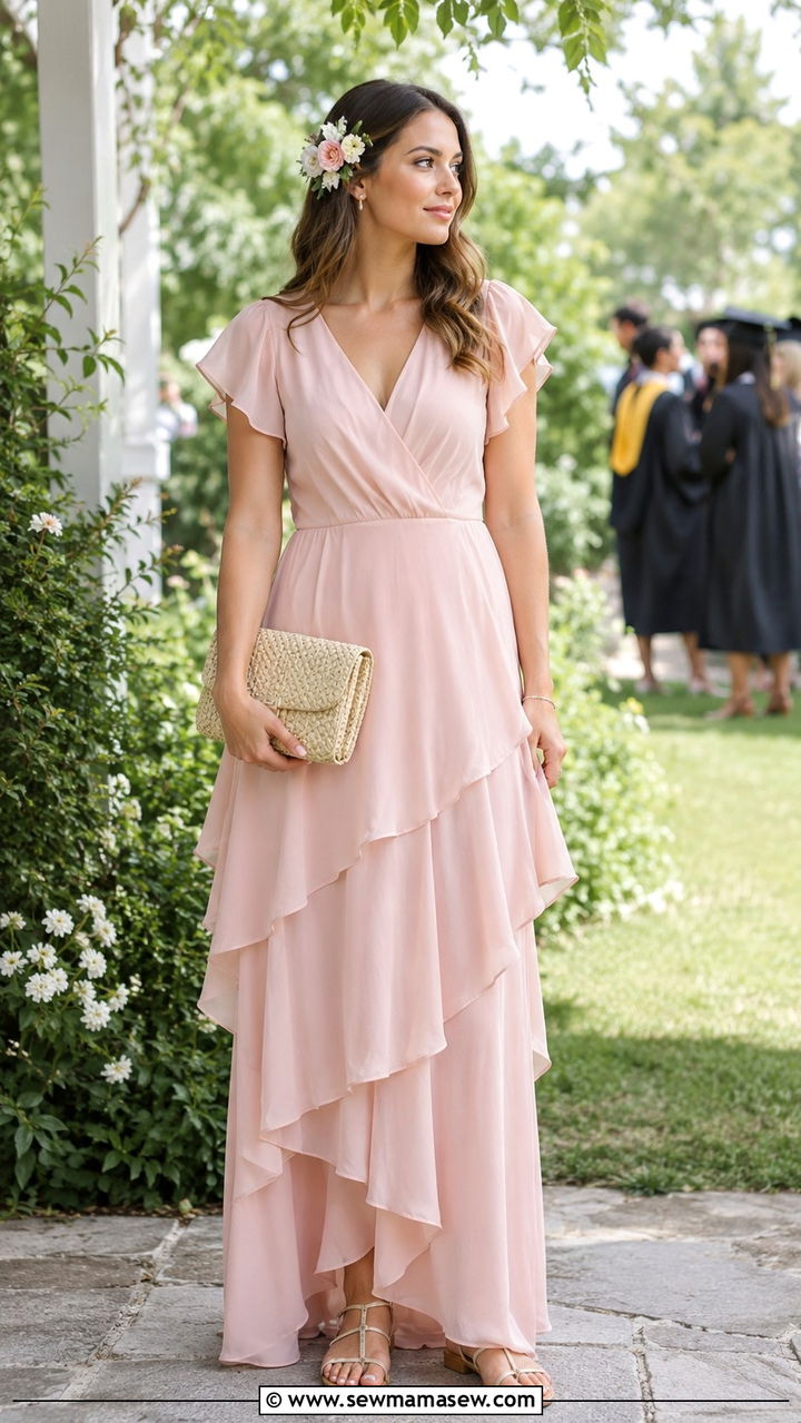 Chiffon Maxi Dress With Sandals - 30 modest graduation outfit ideas