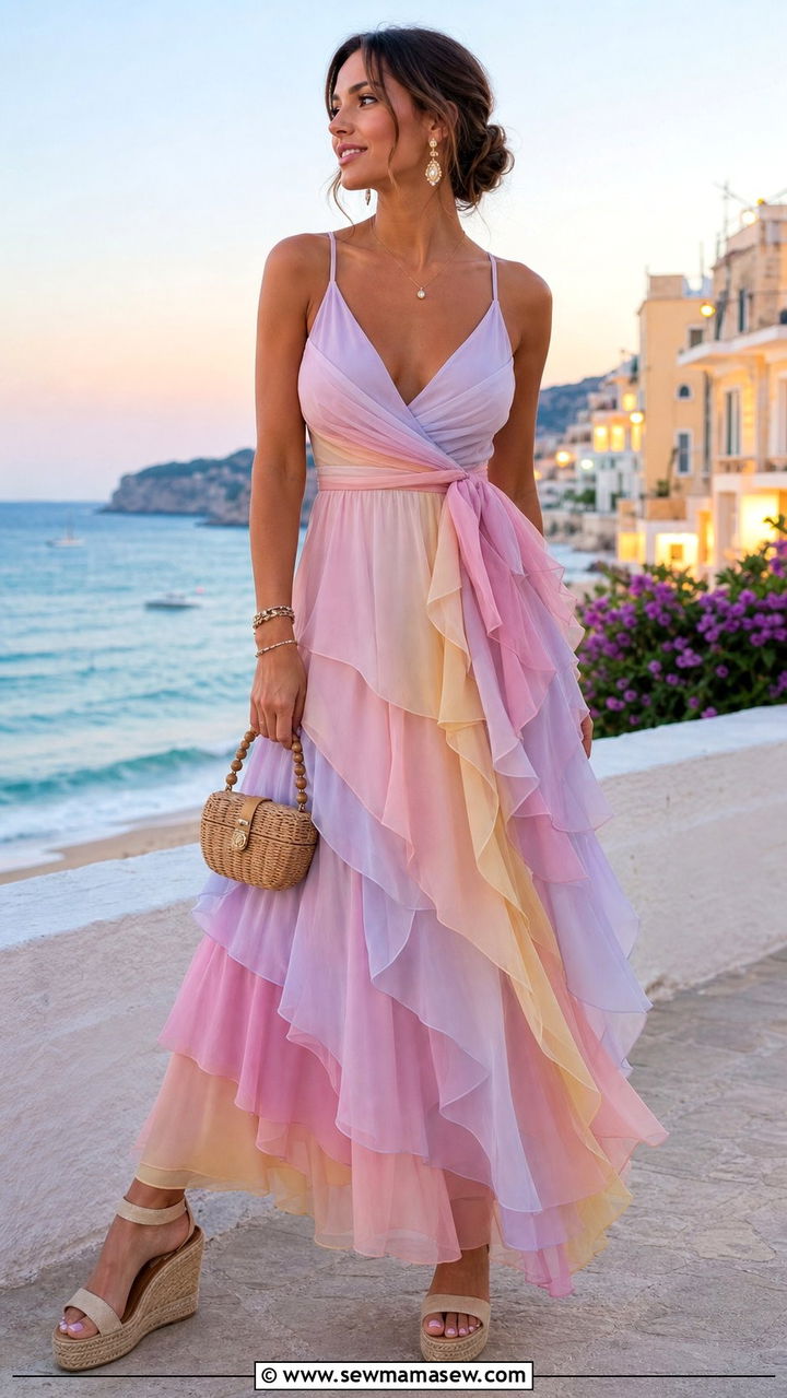 Chiffon Maxi Dress With Wedge Espadrilles - 25 spring outfits 2026 women inspo
