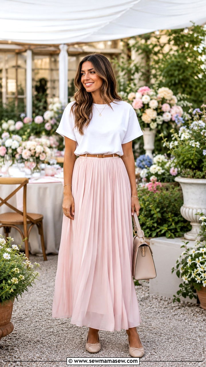 Chiffon Maxi Skirt with Boxy Tee - 30 Maxi skirt outfit ideas with a tee