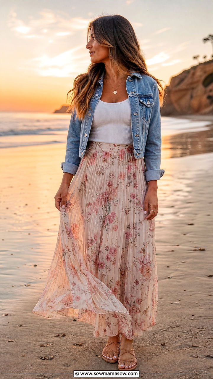 Chiffon Maxi Skirt with a Knit Tank - 30 Feminine spring outfits