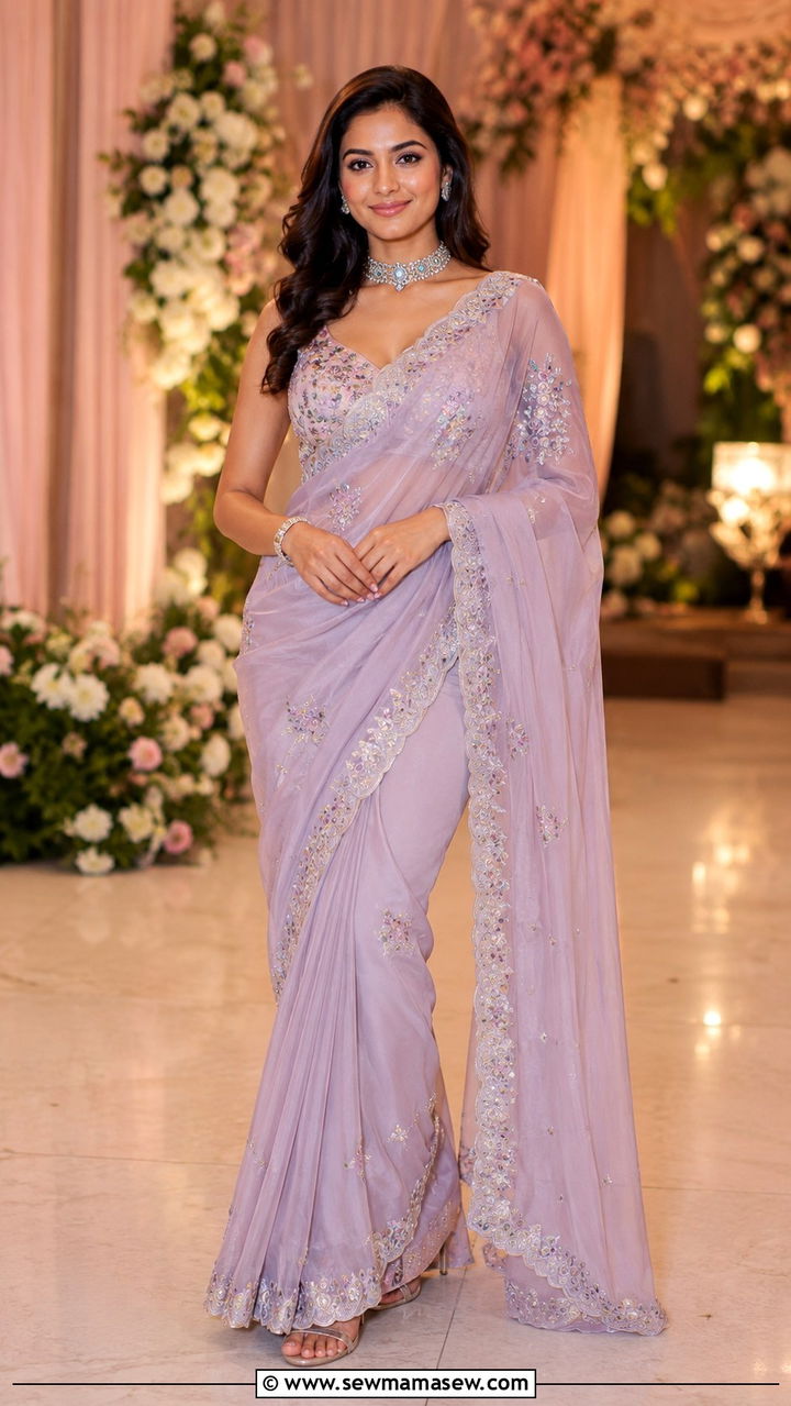 Chiffon Saree with Modern Blouse - 30 Karachi outfit ideas