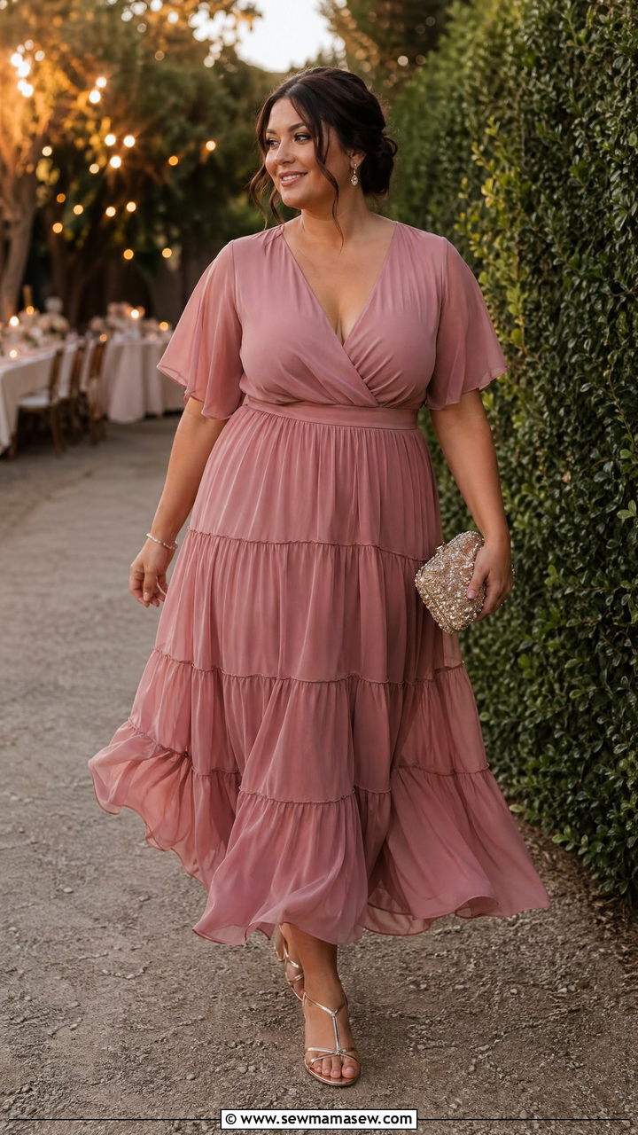 Chiffon Tiered Maxi Dress with Metallic Sandals - 35 Dressy summer outfits