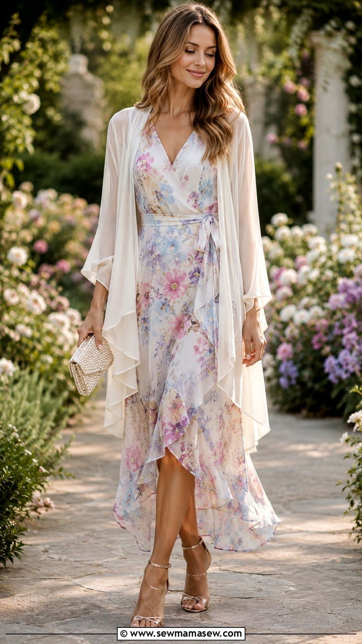 Chiffon Wrap Dress With Sheer Cardigan - 25 Wrap dress outfit ideas with a cardigan
