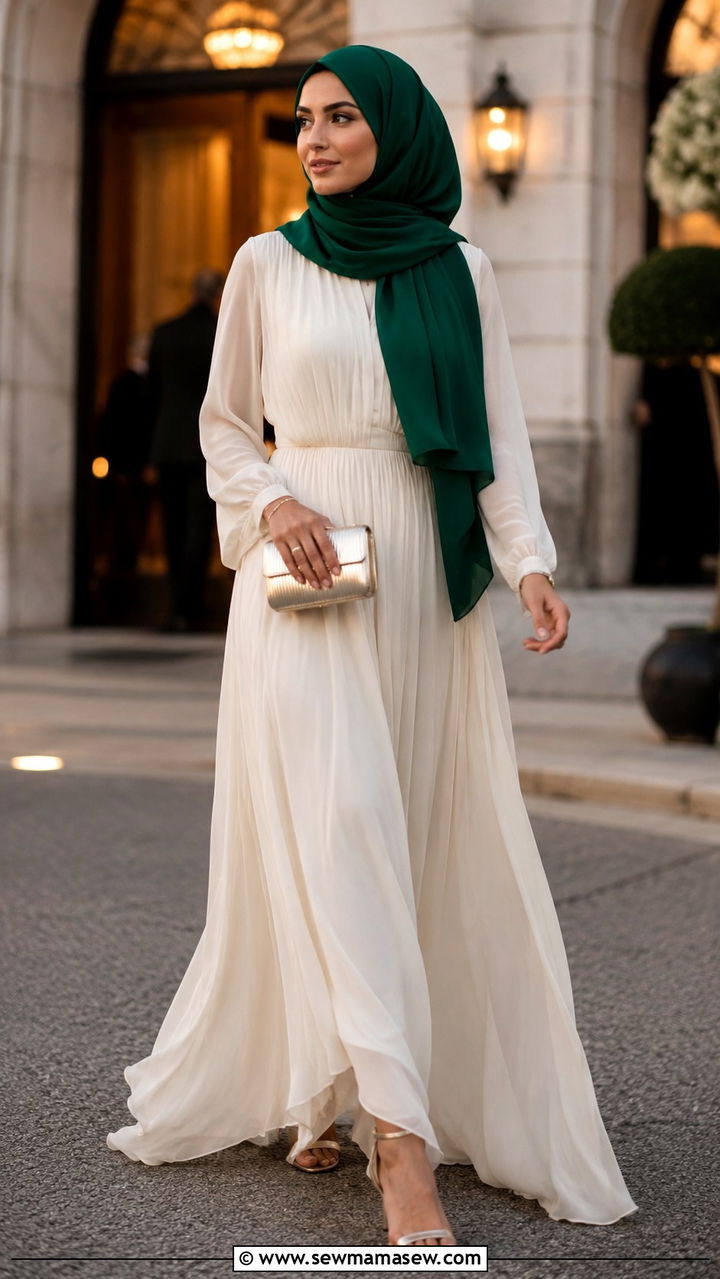 Chiffon maxi dress with bold hijab - 25 outfit ideas for hijab women