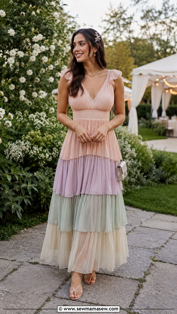 Chiffon maxi dress with metallic sandals outfit - 30 Maxi dress with sandals outfit ideas