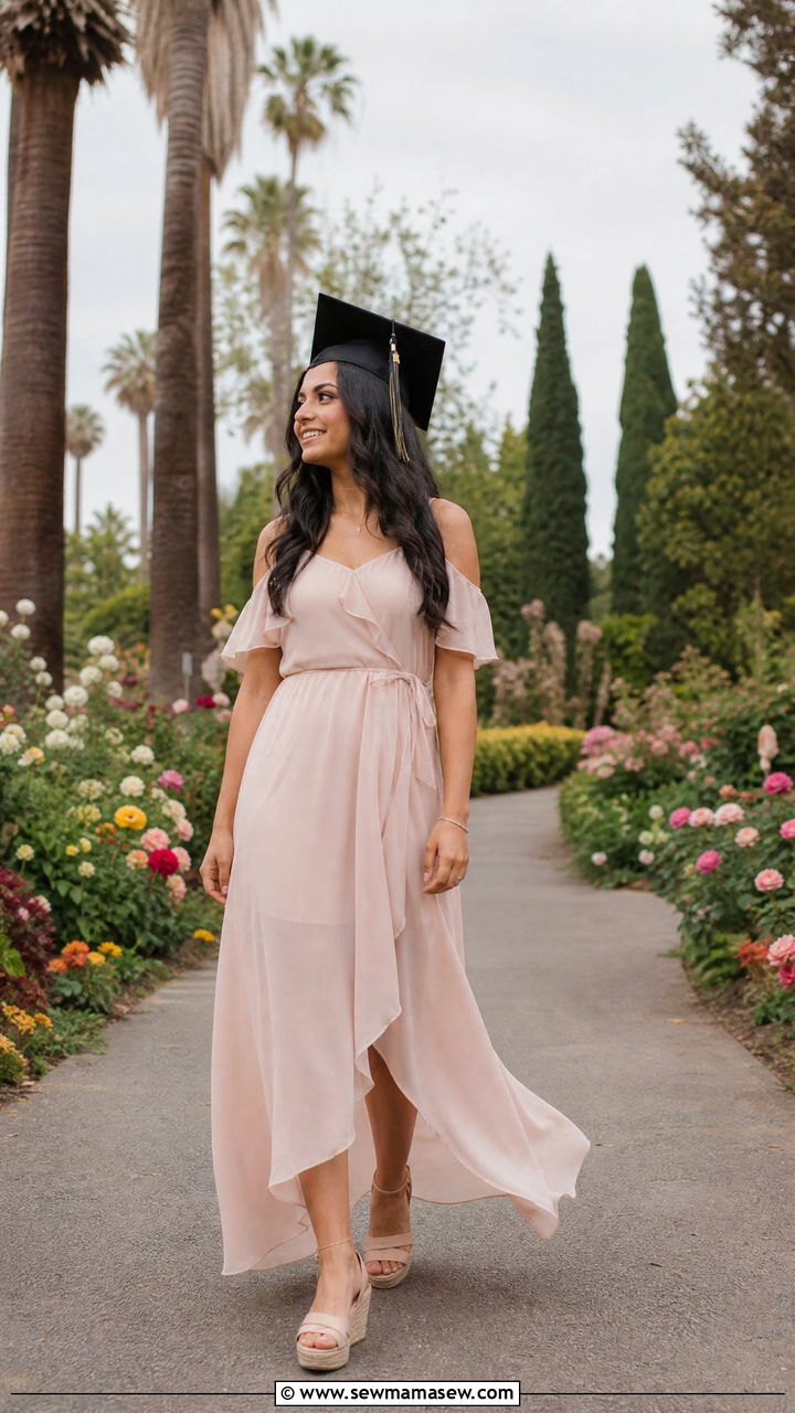 Chiffon maxi dress with wedge sandals - 30 Engineering graduation outfit ideas