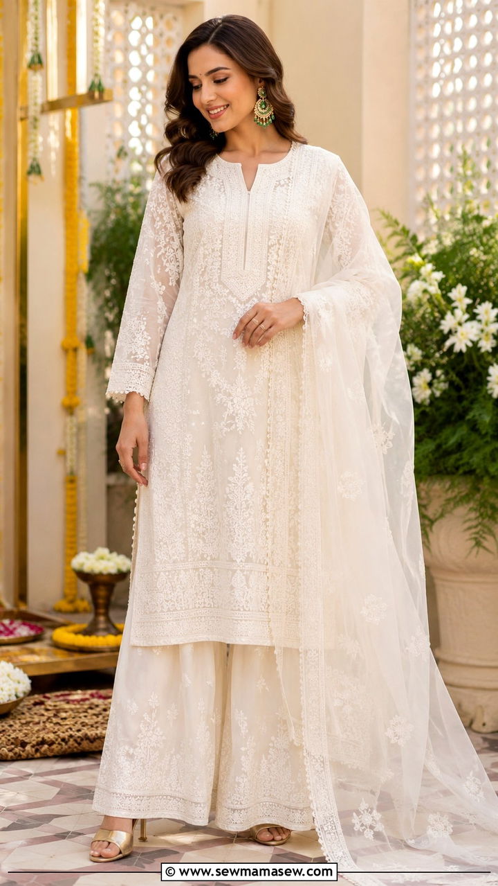 Chikankari Kurta Set for Sangeet - 25 Wedding guest outfit ideas Sangeet ceremony