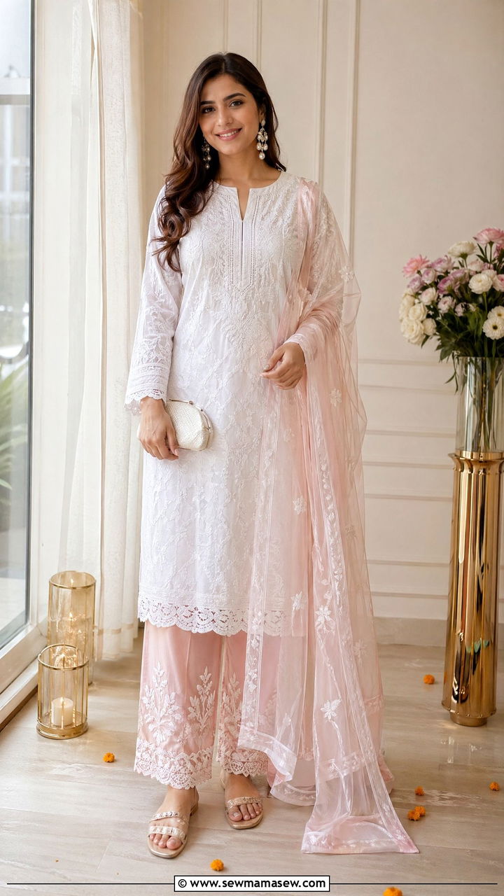 Chikankari Kurta With Palazzo For Diwali - 35 Diwali outfit ideas for women