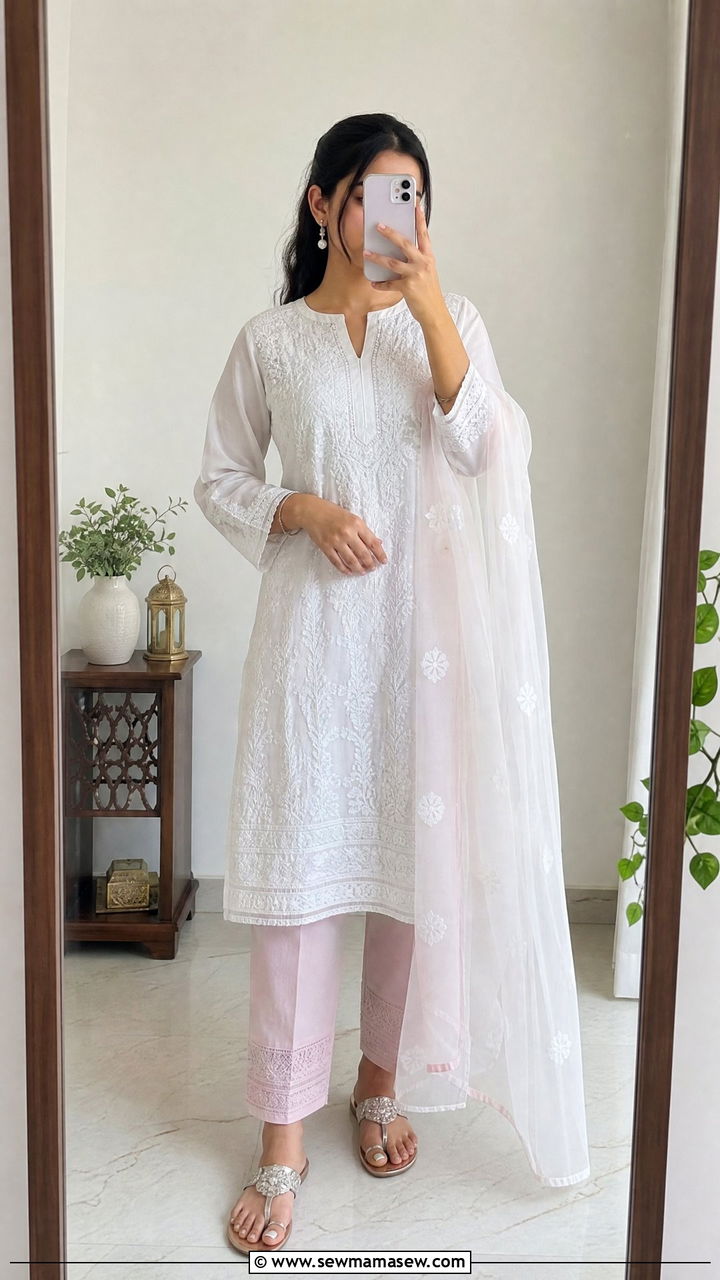 Chikankari Kurta With Straight Pants - 30 Eid outfits for girls