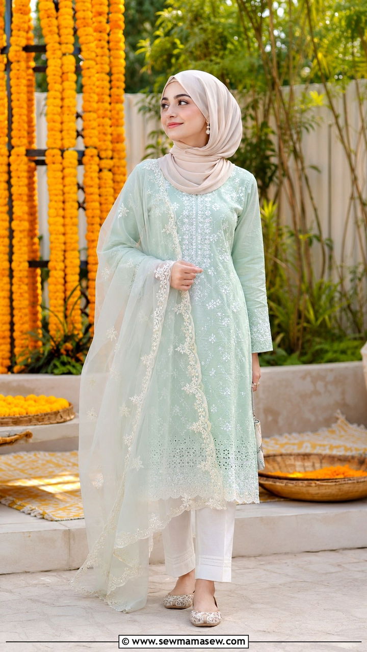 Chikankari Kurta With Straight Pants - 30 Modest wedding guest outfit ideas for Muslim women