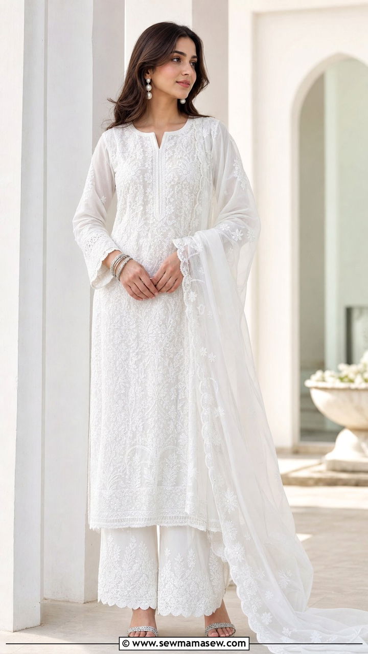 Chikankari Kurta and Palazzo Set - 25 Eid matching set outfit ideas