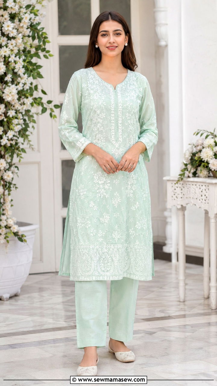 Chikankari Kurti with Straight Pants - 30 Karachi outfit ideas