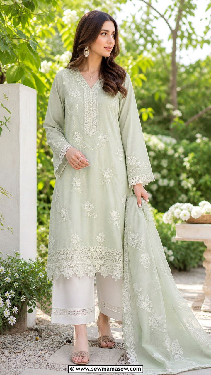 Chikankari Kurti with White Trousers - 20 Faisalabad outfit ideas