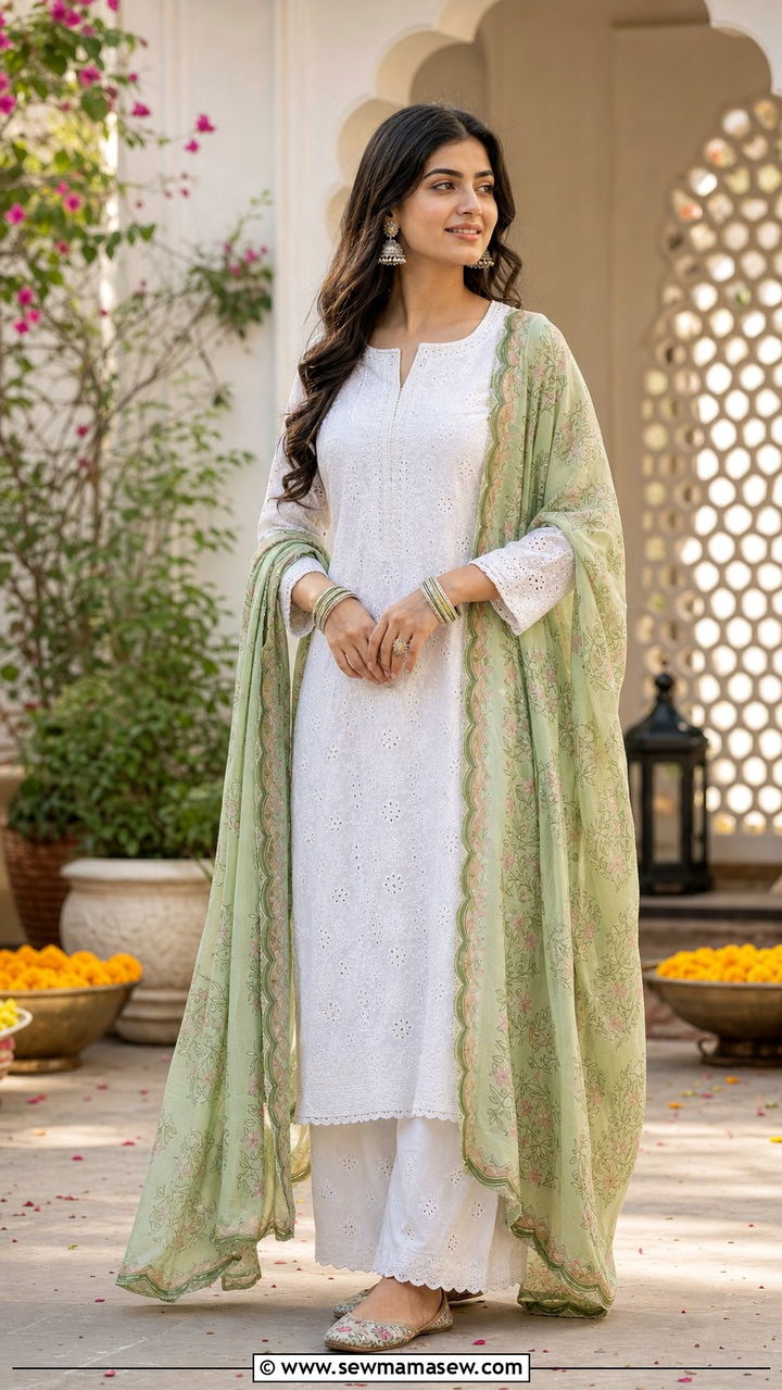 Chikankari White Kurta Set with Palazzo - 25 Eid al Fitr outfit ideas 2026