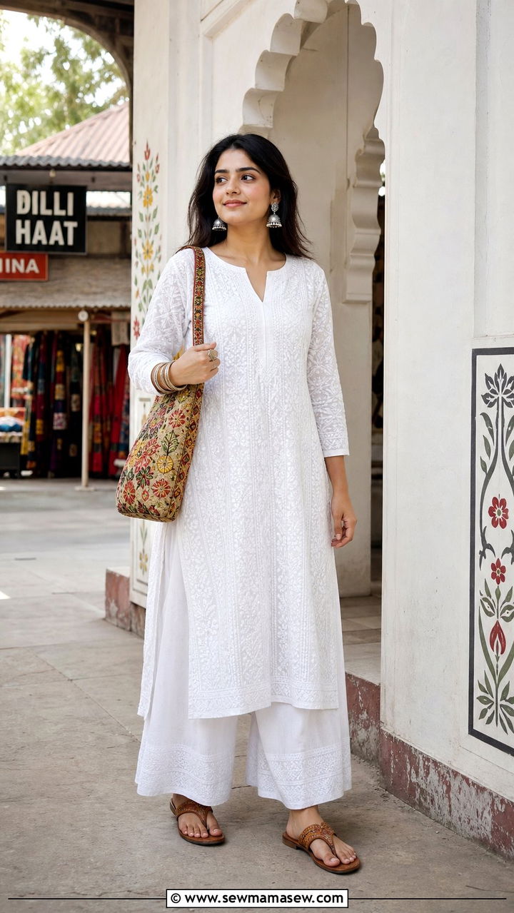 Chikankari kurta set with palazzos - 25 Delhi outfit ideas