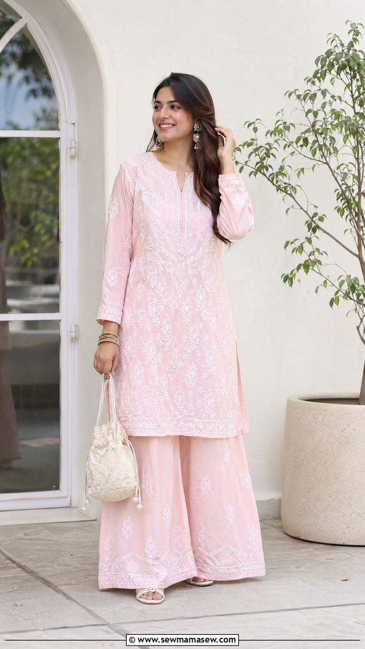 Chikankari kurta with flared palazzo pants - 35 Diwali party outfit ideas