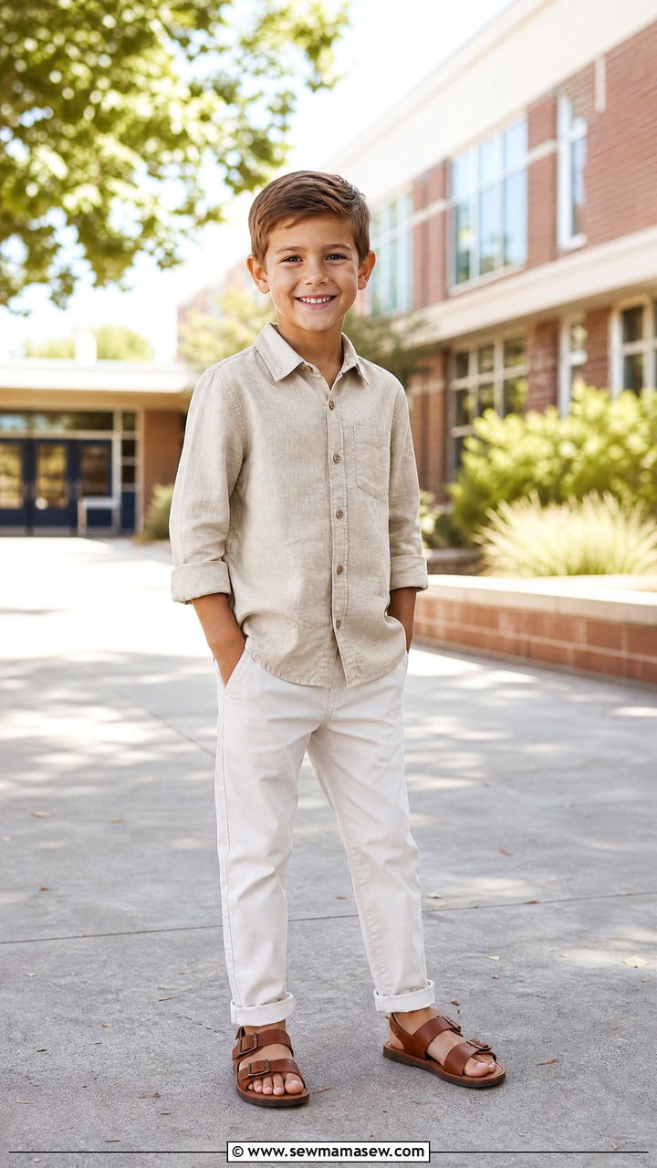 Chino Pants With A Linen Blend Button Up - 25 Kid outfit ideas for school picture day