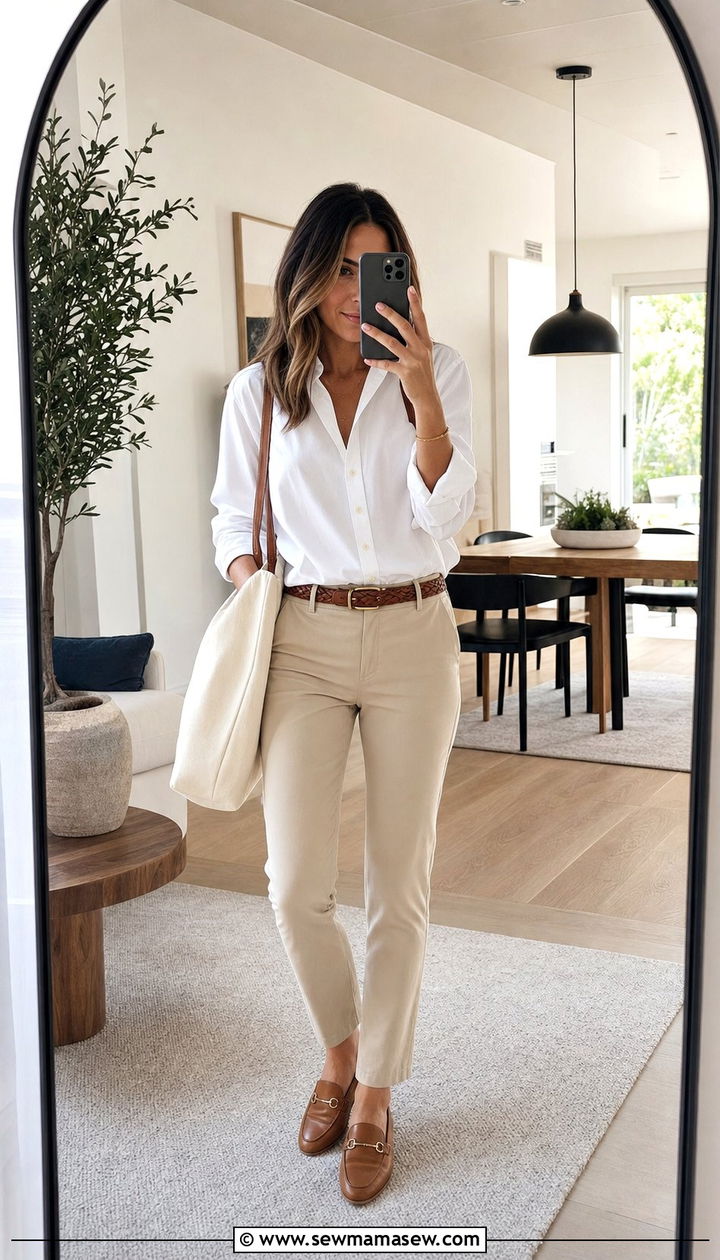 Chino Trousers And White Shirt - 25 spring trousers outfit ideas