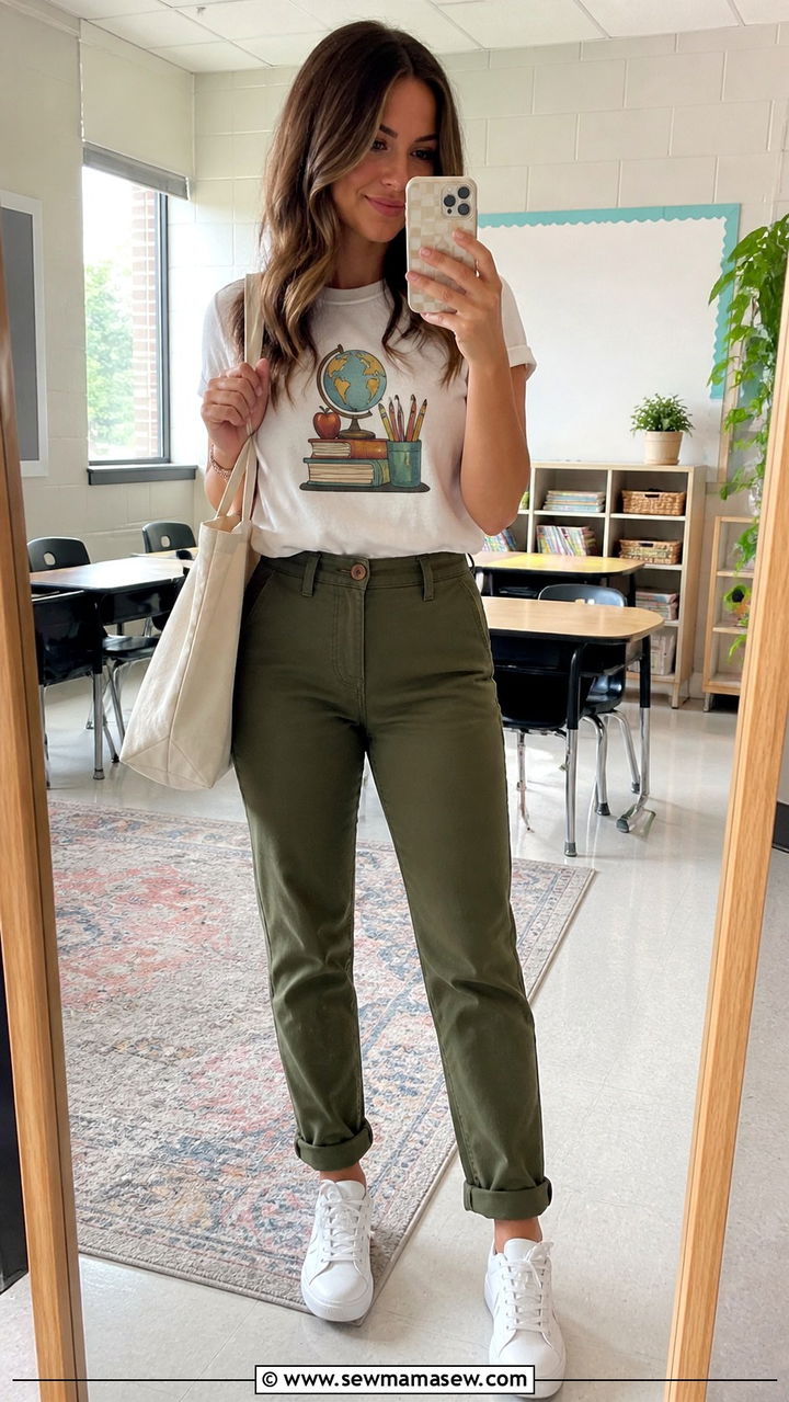 Chinos and Graphic Tee Teacher Outfit - 40 Teacher outfit ideas