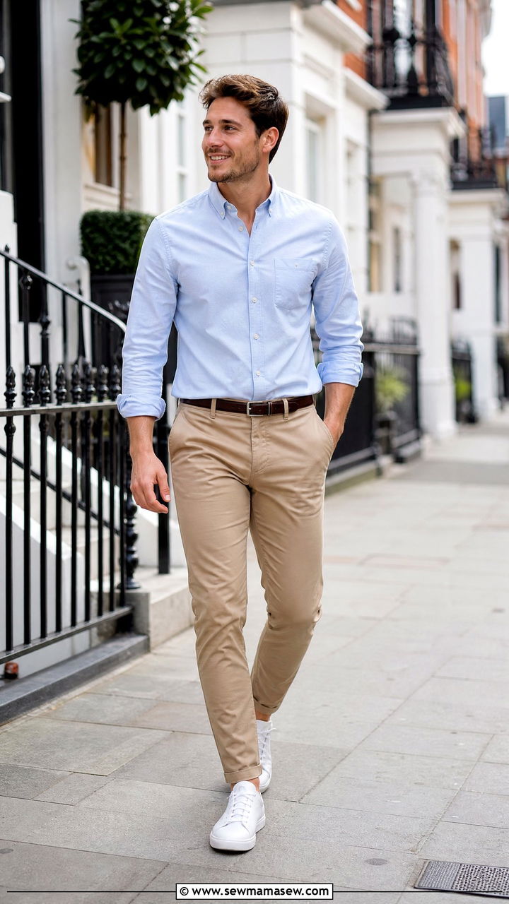 Chinos with Button Down Shirt and Sneakers - 25 Business casual outfits with sneakers