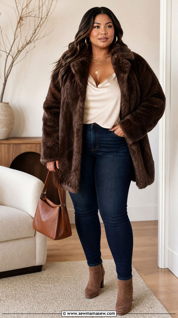 Chocolate Brown Faux Fur Plus Size Outfit - 25 Mob wife outfits plus size