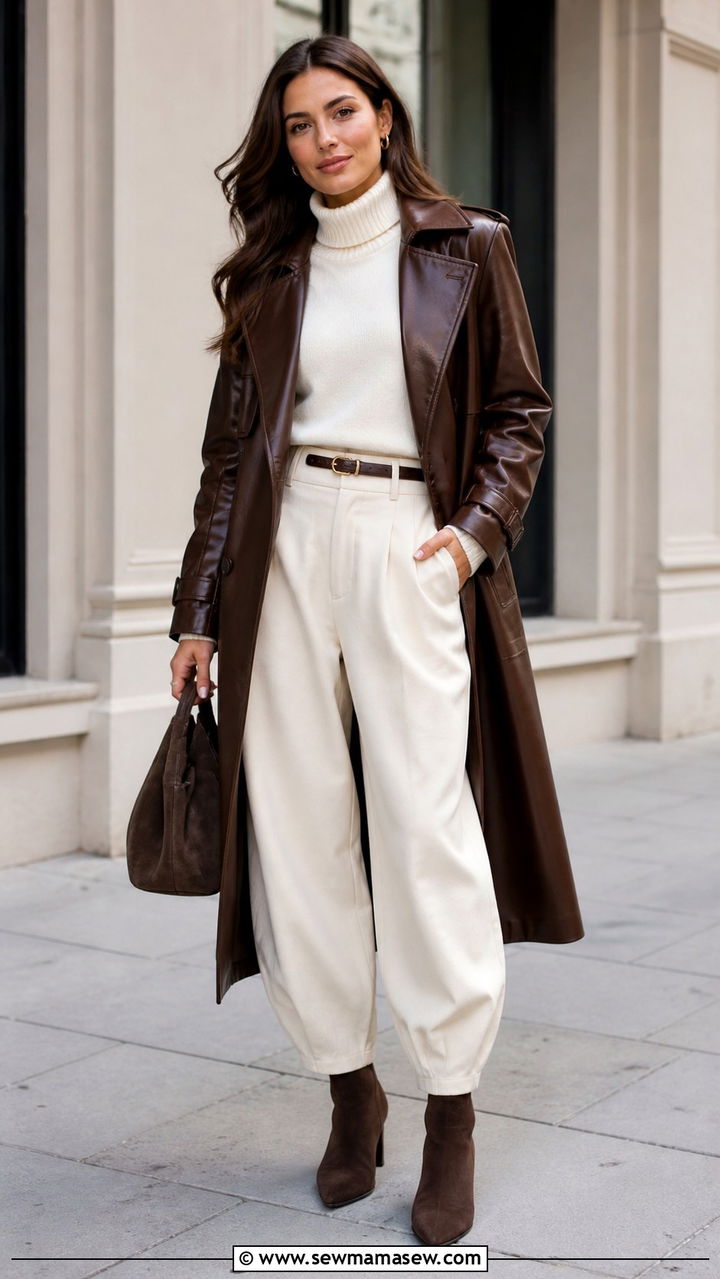 Chocolate Brown Leather Trench Outfit - 20 2026 outfits to copy