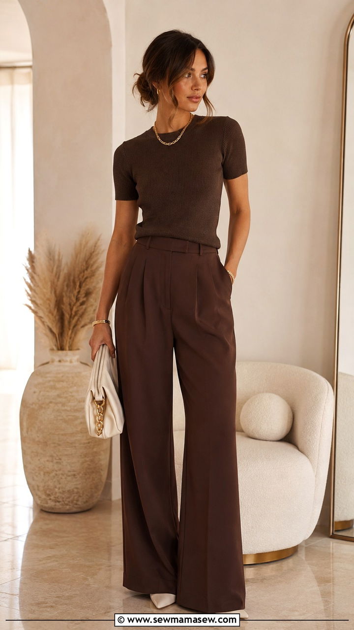 Chocolate Brown Monochrome - 30 Rich mom outfit ideas 2026
