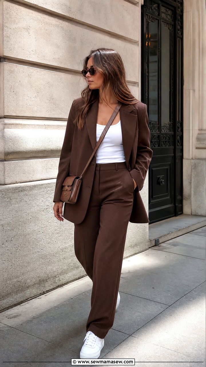 Chocolate Brown Suit with White Sneakers - 25 Chocolate brown outfit ideas 2026
